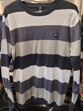 DC Shoes Striped Crewneck Sweater in Black & Gray